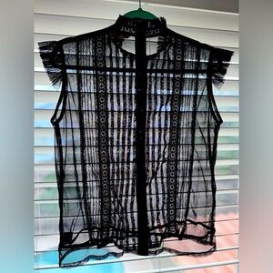 Black Sheer sleeveless mesh top with Lace Accents whimsygoth goth indie sleeze